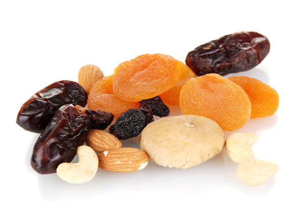different dried fruits isolated on white