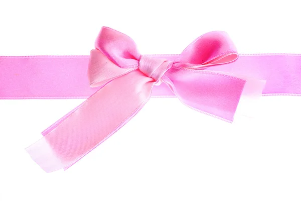 아름 다운 핑크색 새틴 나비와 흰색 절연 리본 — 스톡 사진