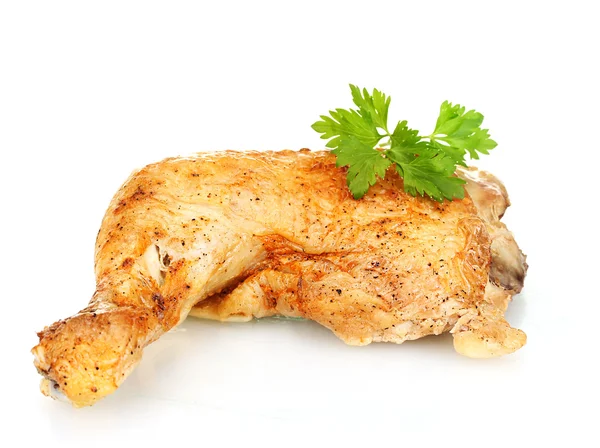 Roasted chicken leg with parsley isolated on white — Stock Photo, Image