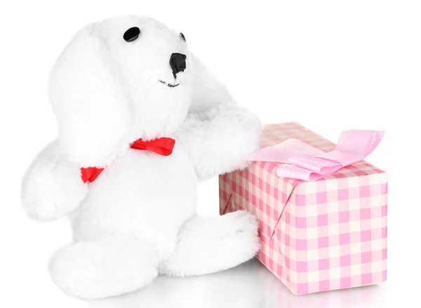 흰 토끼와 선물 상자 흰색 절연 — 스톡 사진