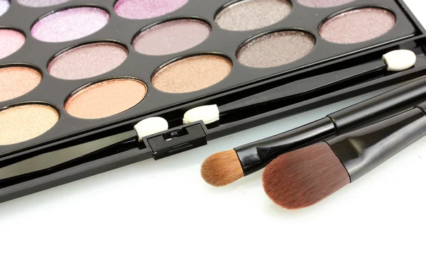 Shadow kit with brushes for make-up isolated on white — Stock Photo, Image