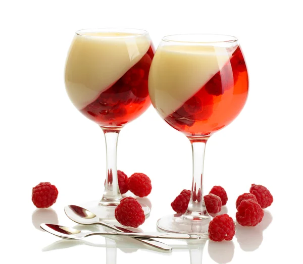 Jalea de frutas con frambuesas en vasos aislados en blanco — Foto de Stock