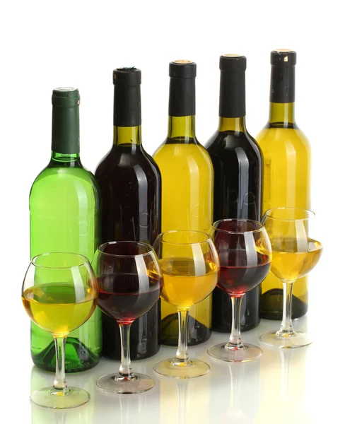 Bottles and glasses of wine isolated on white Stock Picture