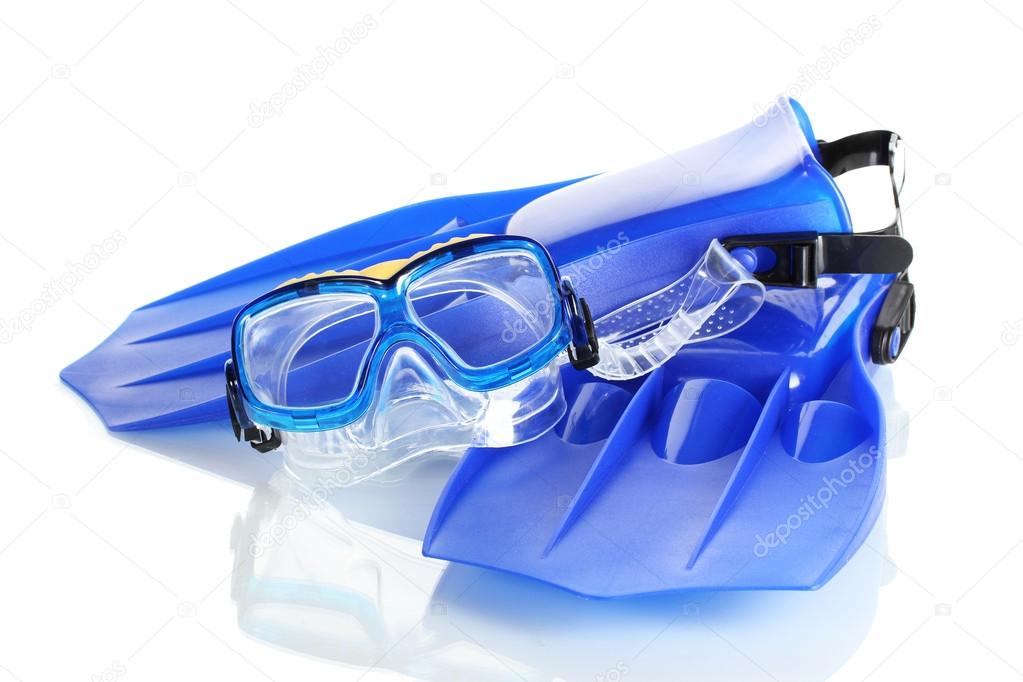 blue flippers and mask isolated on white