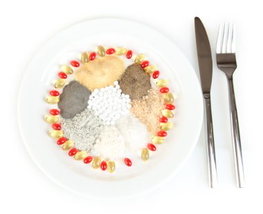 Beyaz yakın çekim izole besin takviyeleri