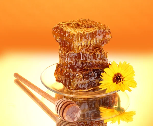 Favo de mel no fundo laranja — Fotografia de Stock