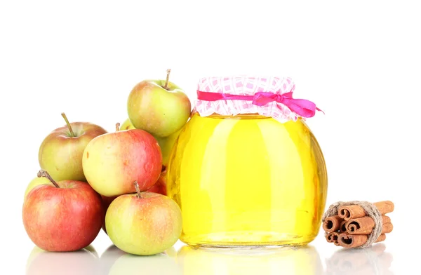 Honey and apples with cinnamon isolated on white — Stock Photo, Image