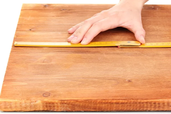 Measuring wooden board close-up — Stock Photo, Image