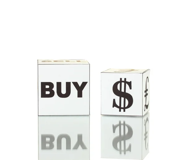 Devisen. Währung in den weißen Würfeln auf weißem Hintergrund — Stockfoto