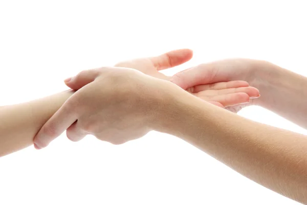 Hand massage, geïsoleerd op wit — Stockfoto