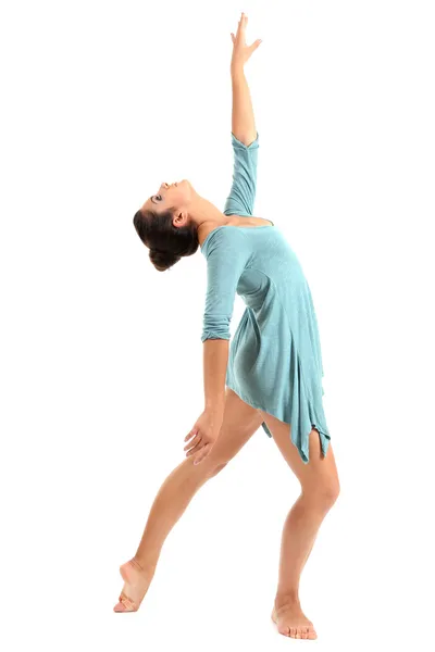 Jeune belle danseuse dans une robe bleue isolée sur blanc — Photo