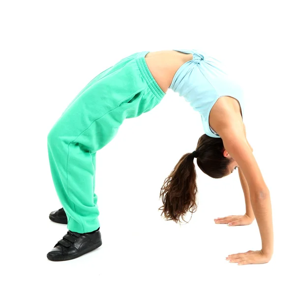 Young modern dancer posing, isolated on white — Stok fotoğraf