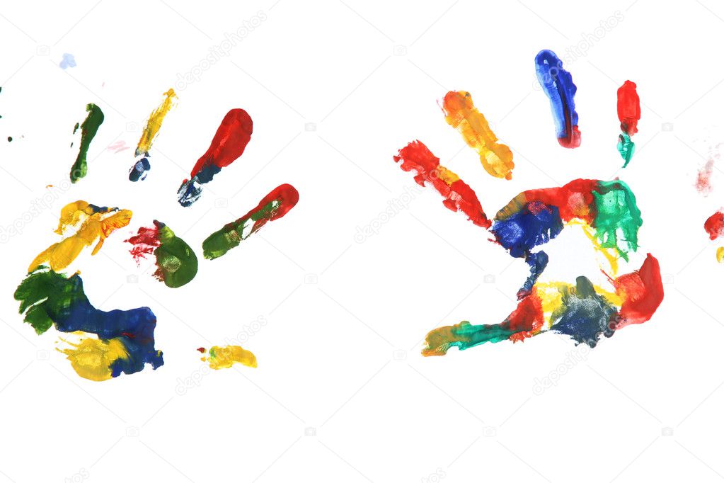 Color hands print, isolated on white