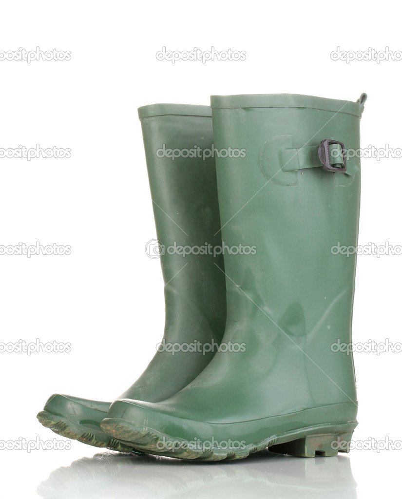 green gumboots isolated on white