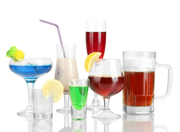 A variety of alcoholic drinks isolated on white — Stock Photo, Image