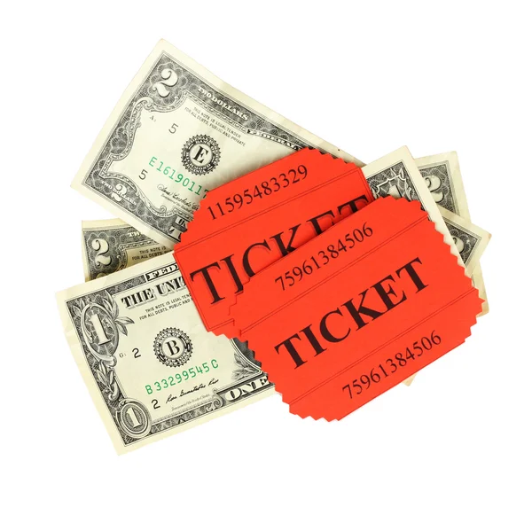 Biglietti colorati con denaro isolato su bianco — Foto Stock
