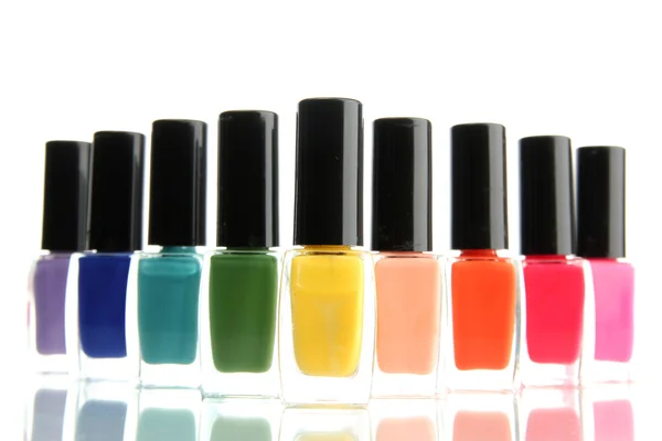 Group of bright nail polishes isolated on white — Stock Photo, Image