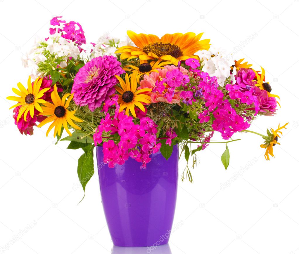 Beautiful bouquet of bright flowers isolated on white