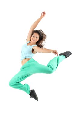 young modern dancer posing, isolated on white