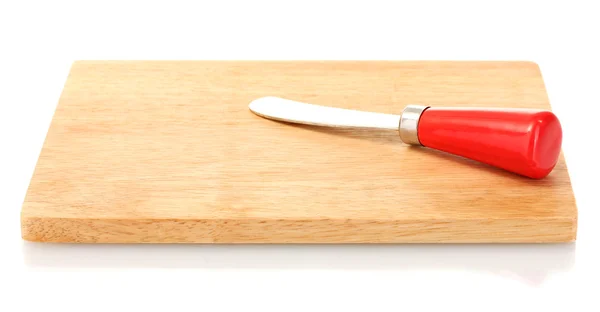 Cutting board with knife for cheese isolated on white close-up — Stock Photo, Image