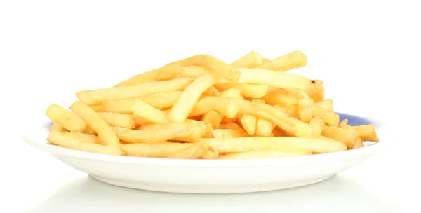 Batatas fritas no prato isolado em branco — Fotografia de Stock