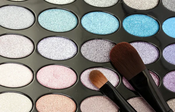 Shadow kit with brushes for make-up — Stock Photo, Image