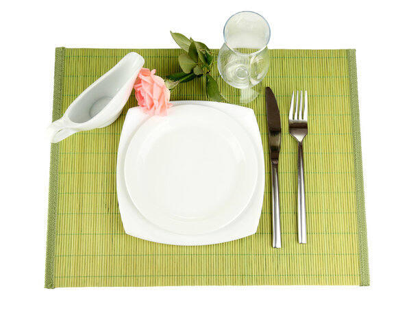 Table setting on a bamboo mat