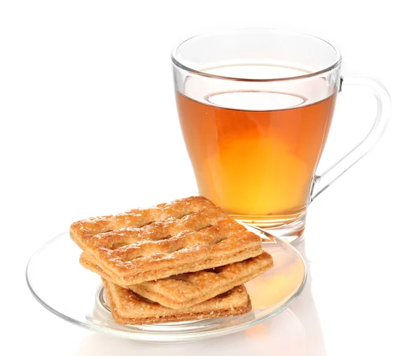 Kupa tea és sütik izolált fehér — Stock Fotó