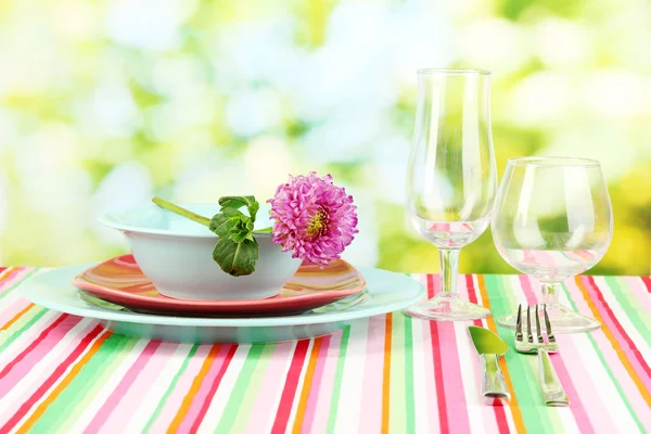 Table setting on bright background close-up — Stok fotoğraf