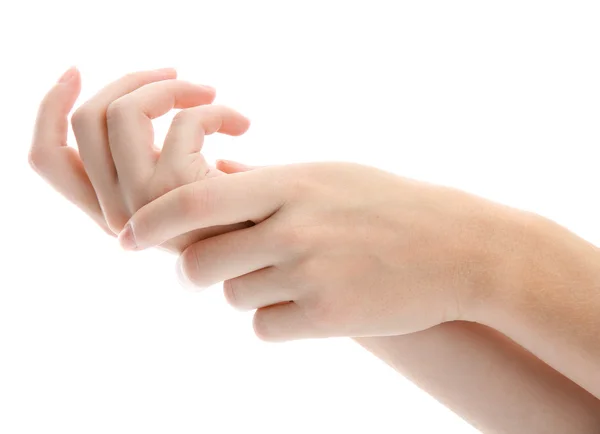 Jedna ženská ruka masírovala, izolovaných na bílém — Stock fotografie