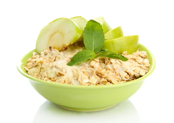 Tasty oatmeal with apple, isolated on white — Stock Photo, Image