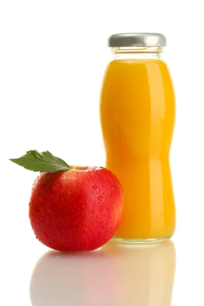 Bottle of juice with sweet apple, isolated on white — Stock Photo, Image