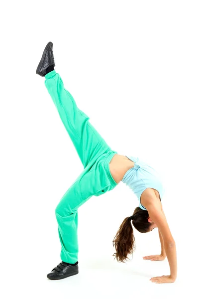 Young modern dancer posing, isolated on white — Stok fotoğraf