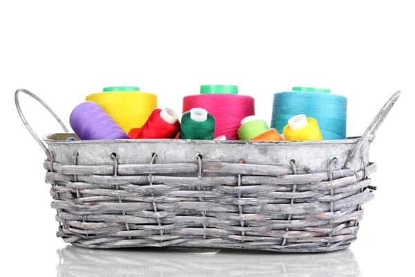 Bright threads in basket isolated on white — Stock Photo, Image