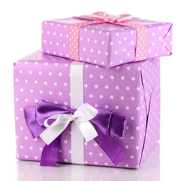 Colorful purple gifts isolated on white — Stock Photo, Image