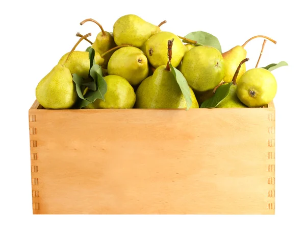 Juicy flavorful pears in box isolated on white — Stock Photo, Image