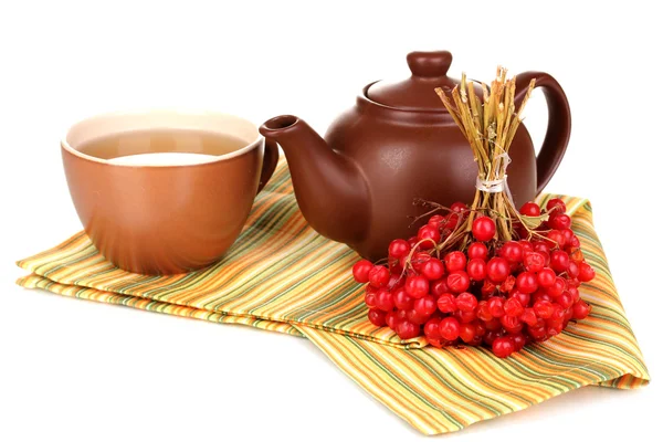 Tea with red viburnum isolated on white — Stock Photo, Image