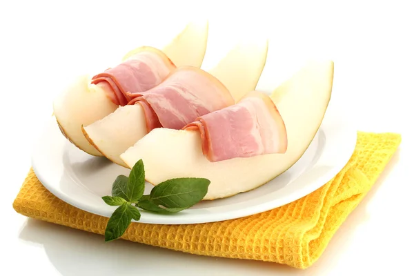 Parma ham and melon, isolated on white — Stock Photo, Image