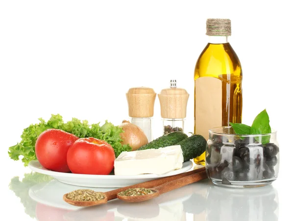 Ingredients for a Greek salad isolated on white background Stock Photo