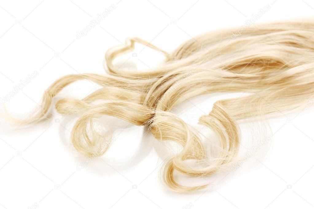 Curly blond hair close-up isolated on white