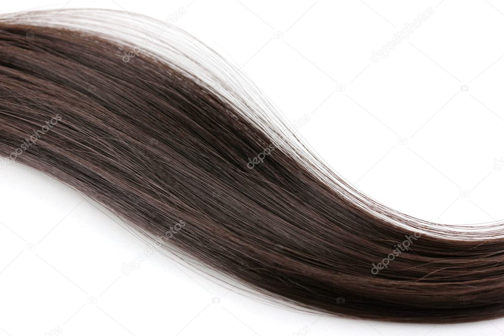 Smooth brown hair close-up isolated on white