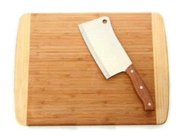 üzerinde kesme tahtası üzerinde beyaz izole et cleaver