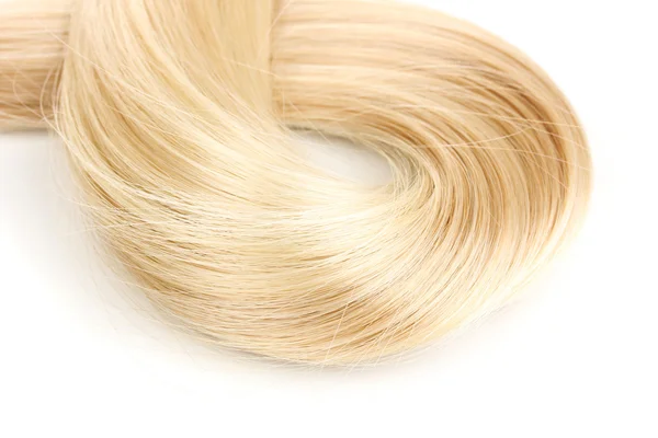 Cabelo loiro brilhante isolado em branco — Fotografia de Stock