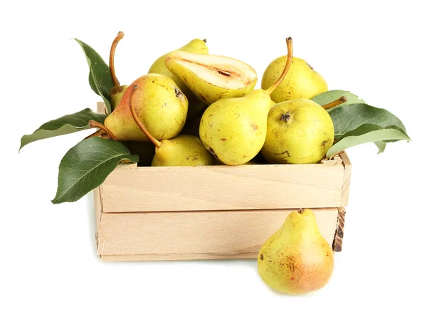 Juicy flavorful pears in box isolated on white — Stock Photo, Image