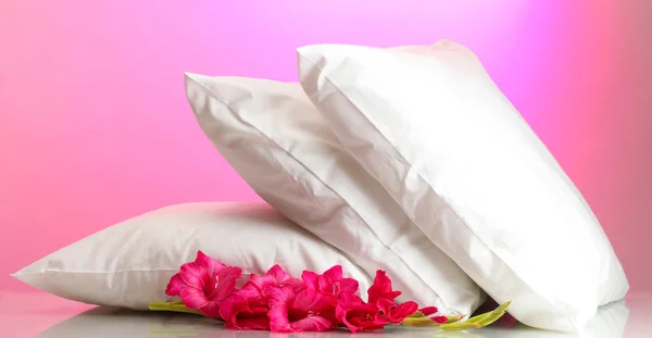 Pillows and flower, on pink background — Stock Photo, Image