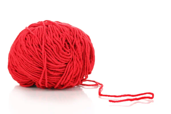 Red knitting yarn isolated on white — Stock Photo, Image