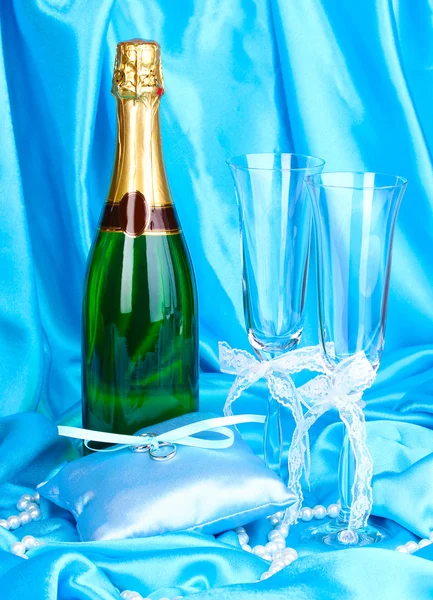 Wedding accessories on blue cloth background — Stock Photo, Image