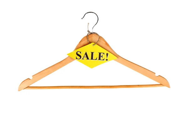 Coat hanger with sale tag isolated on white background — Stock Photo, Image