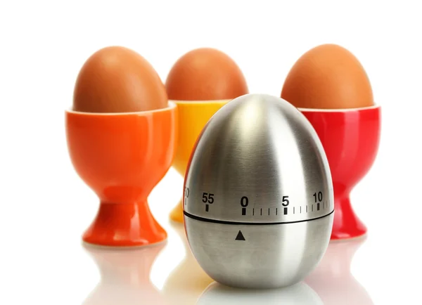 Egg timer and egg in color stand isolated on white — Stock Photo, Image