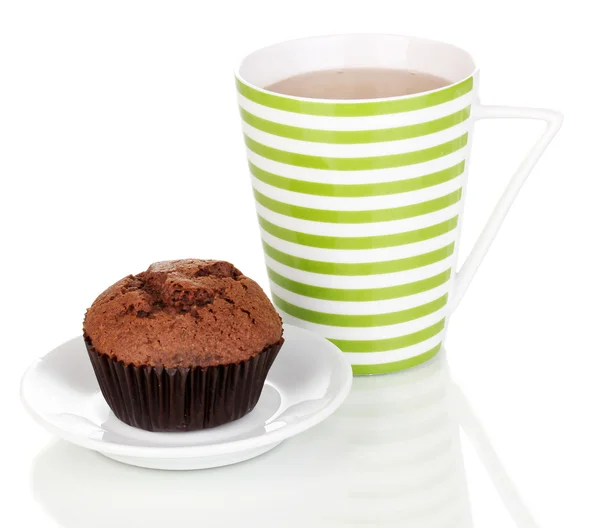 Fresh muffin with tea isolated on white — Stockfoto